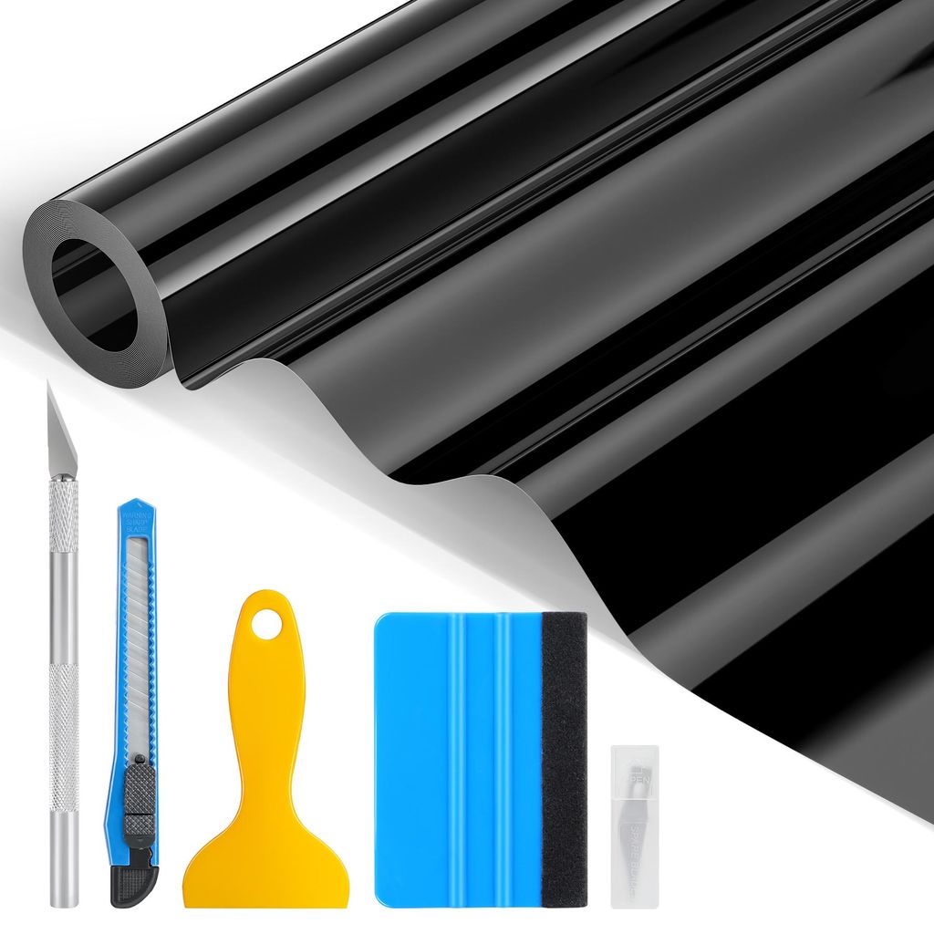 Folie für Auto, Glanz Flexibel Wasserdichter Auto PET Wrapping DIY Blasenfrei Schutzfolie Dekorative mit Installations Zubehör 300x30cm Schwarz