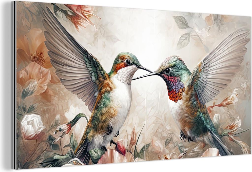 MuchoWow Wanddekoration Metall Metallbild Wandkunst 80x40 cm Kolibri - Vögel - Blumen - Natur MuchoWow Aluminium Gemälde - Wanddekoration - Alubild