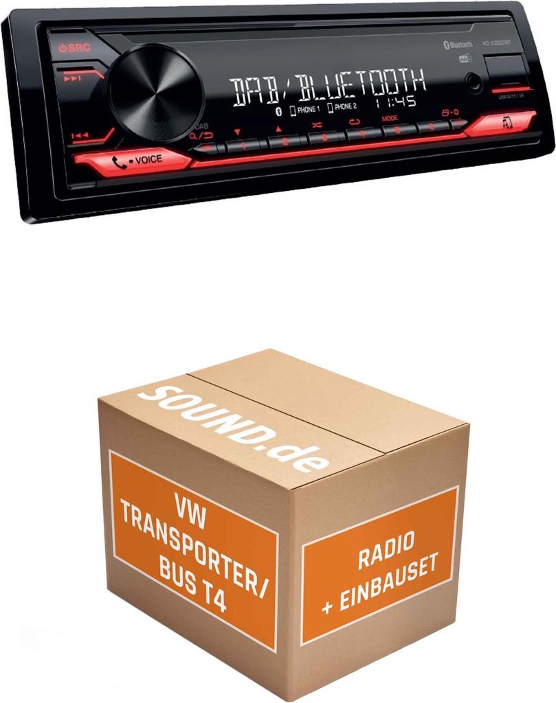Autoradio Einbaupaket JVC KD-X282DBT passend für VW T4 | Bluetooth: Telefonieren & Audiostreaming