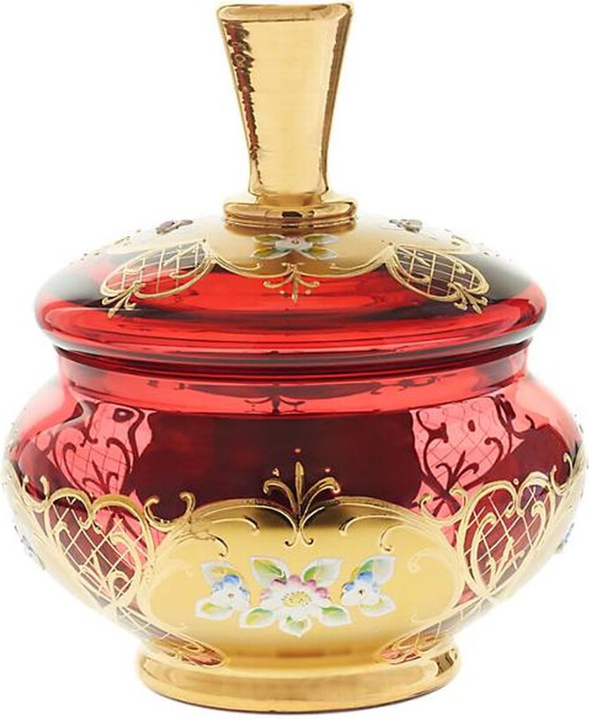 Dose mit Deckel Red Queen 19,5cm, Rot/Gold, aus Glas