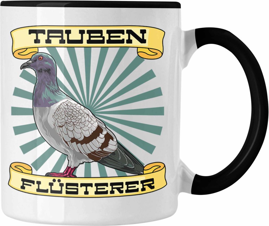 Trendation - Tauben Geschenkidee Taubenflüsterer Tasse mit Spruch für Taubenbesitzer Geschenk Taubenzüchter (Schwarz)