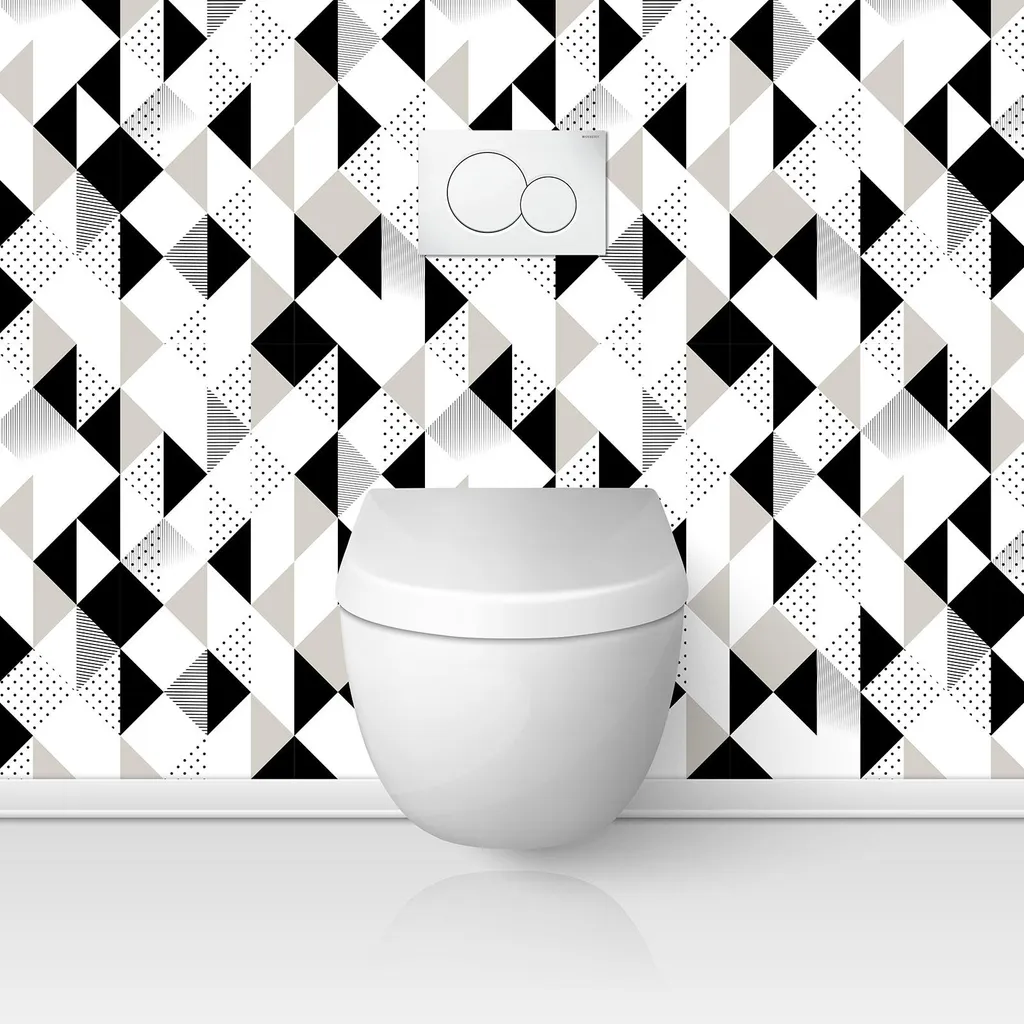 Lumaléa Crédence Adhésive WC Motif Géométrique 70x70cm Finition Brillante