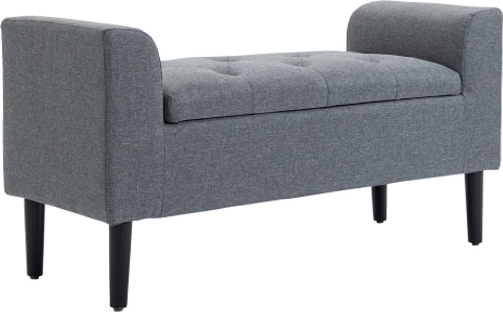 Sitzbank mit Stauraum, Polsterbank mit Leinenoptik, Holzbeine, Bettbank belastbar bis 130 kg, fuer Wohnzimmer Schlafzimmer Flur, 116 x 44 x 58 cm H...
