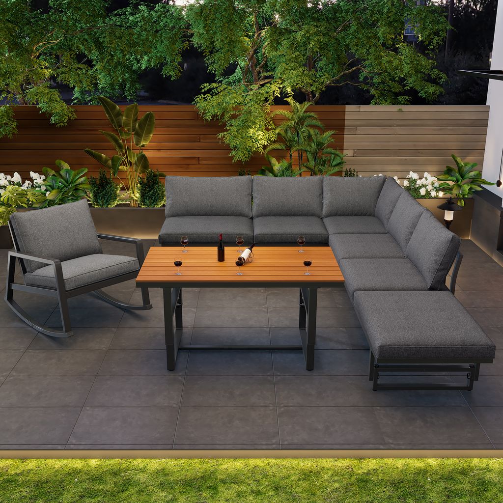 Flieks Gartenmöbel Set 7 personen, Verstellbar Gartensofa Produktbild 2