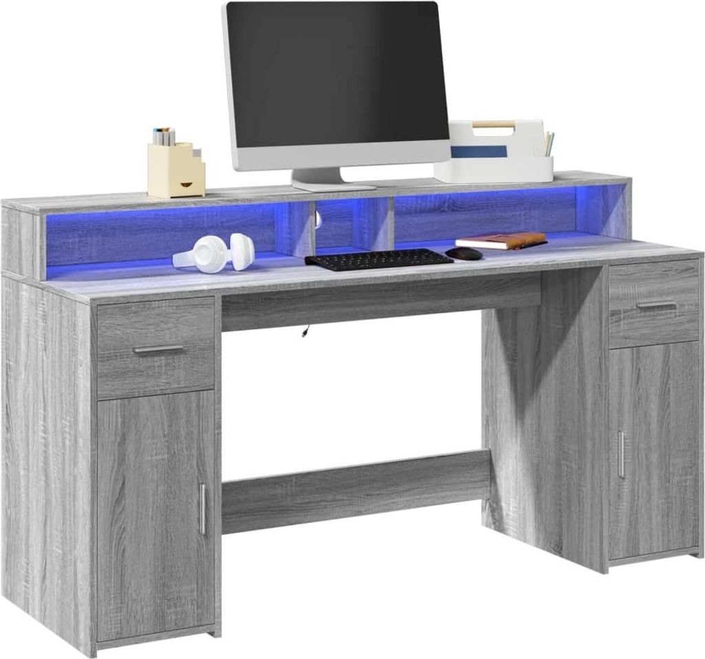 Maison Exclusive - LED-Schreibtisch Grau Sonoma 160x55x91 cm Holzwerkstoff