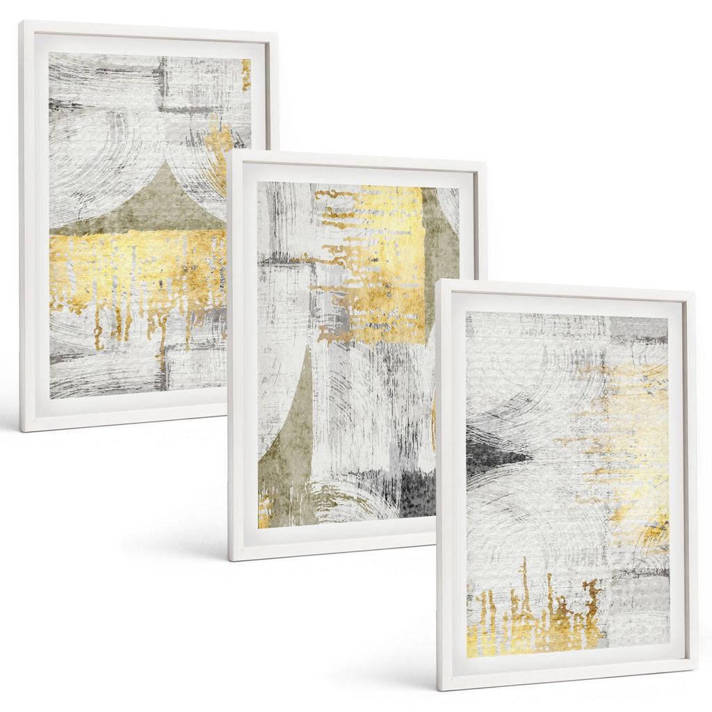Bilder Set 3-teilig im weißen Rahmen – Wandbilder 3 Stück – gerahmte Poster für Wohnzimmer, Schlafzimmer und Flur – 40x60 cm – Abstrakte...