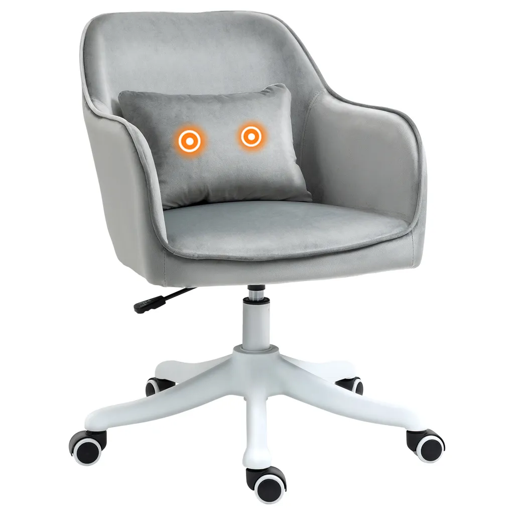 HOMCOM Chaise de bureau en velours gris avec fonction massage et pivotante