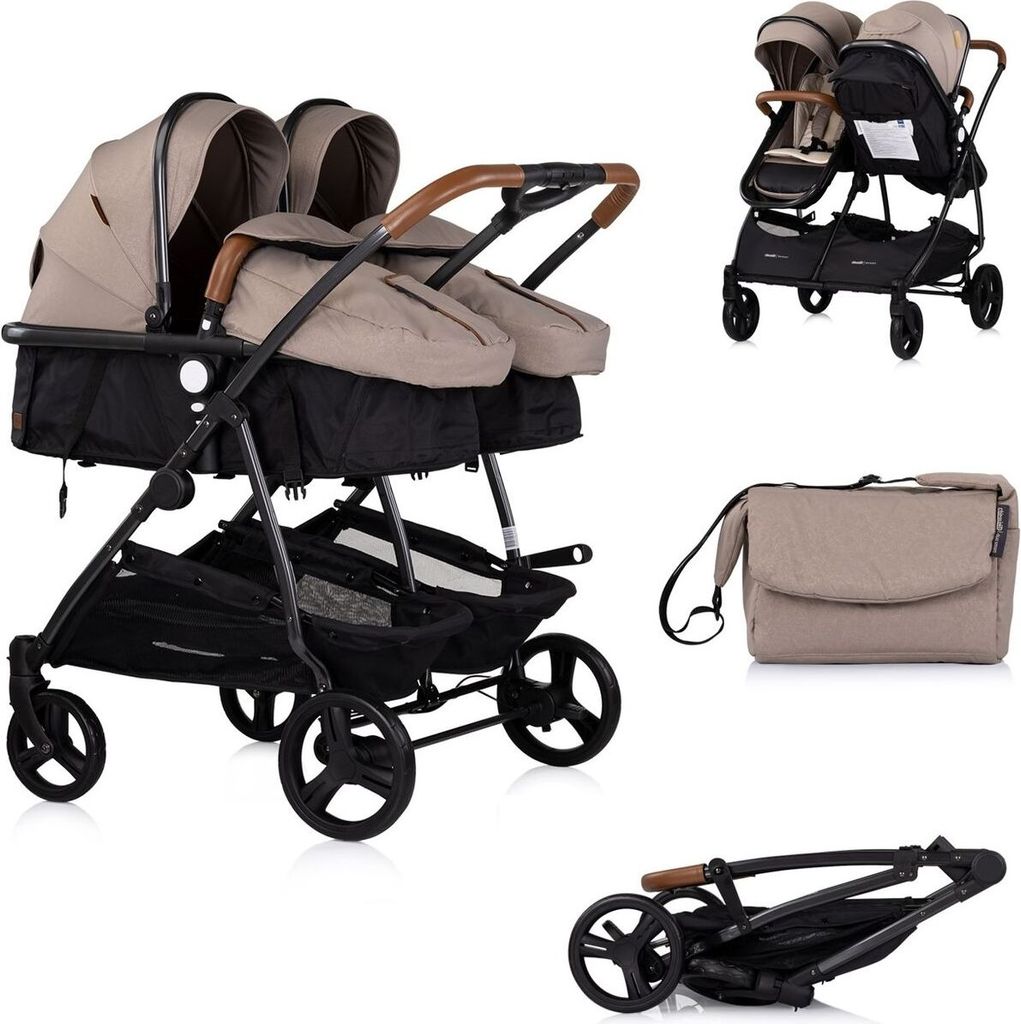 CHIPOLINO Kinderwagen fü r Zwillinge, Kinder mit ungleichen Sternen - combinovan Duo Smart Tiramisu