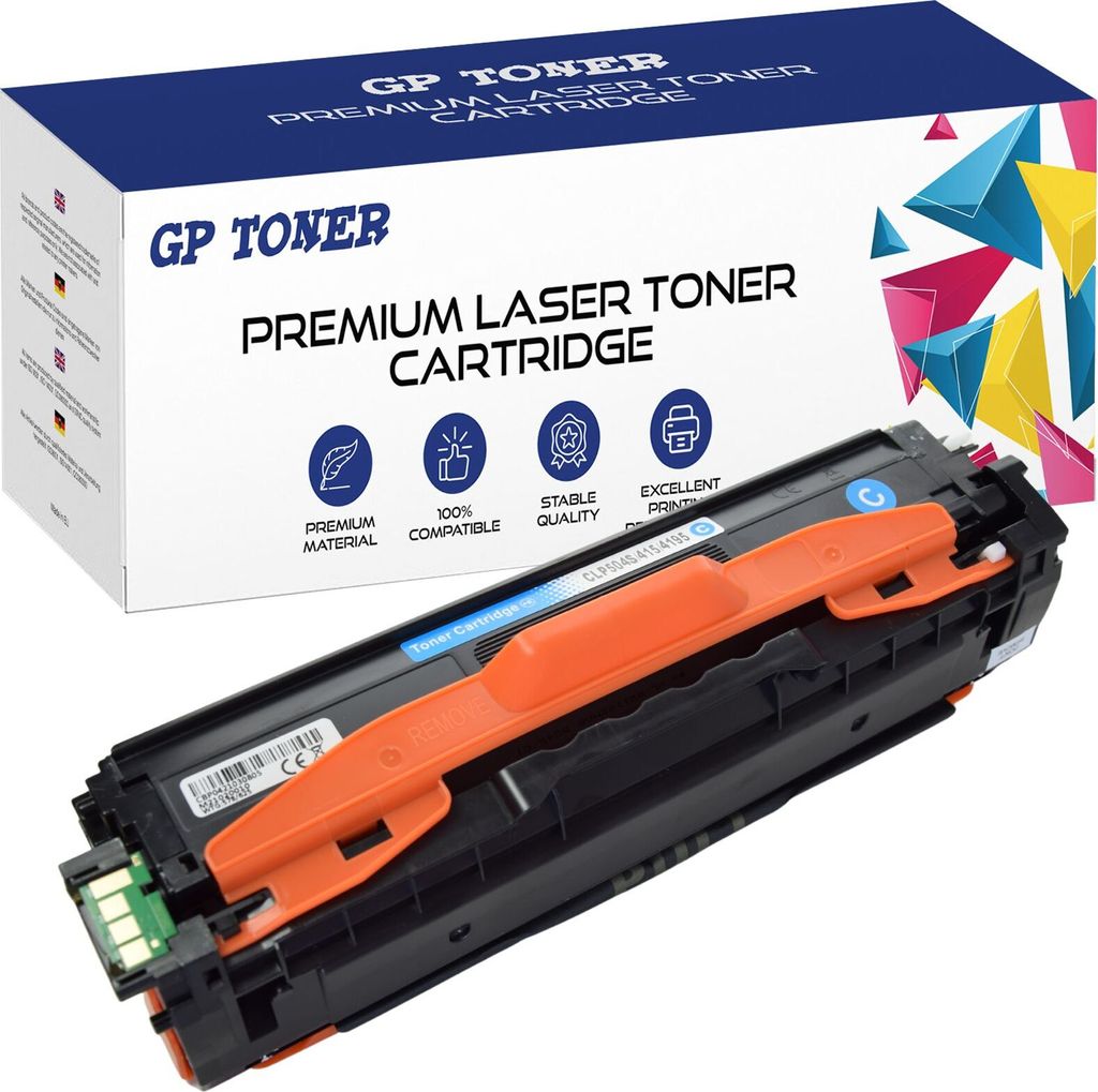 A toner cartridge and its packaging are displayed.