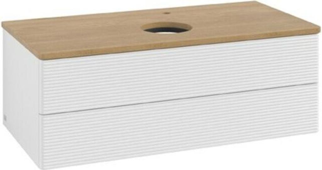 V&B Waschtischunterschrank mit Frontstruktur Antao 100x36x50cm, HL, WBP hon. Oa, g wh. Lac
