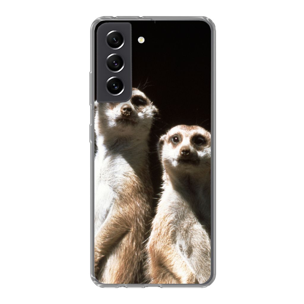 MuchoWow Handyhülle Schutzhülle Hülle für Samsung Galaxy S21 FE Schwarz - Erdmännchen - Tiere Silikon Softcase Handy Hülle - Mobiltelefonh...