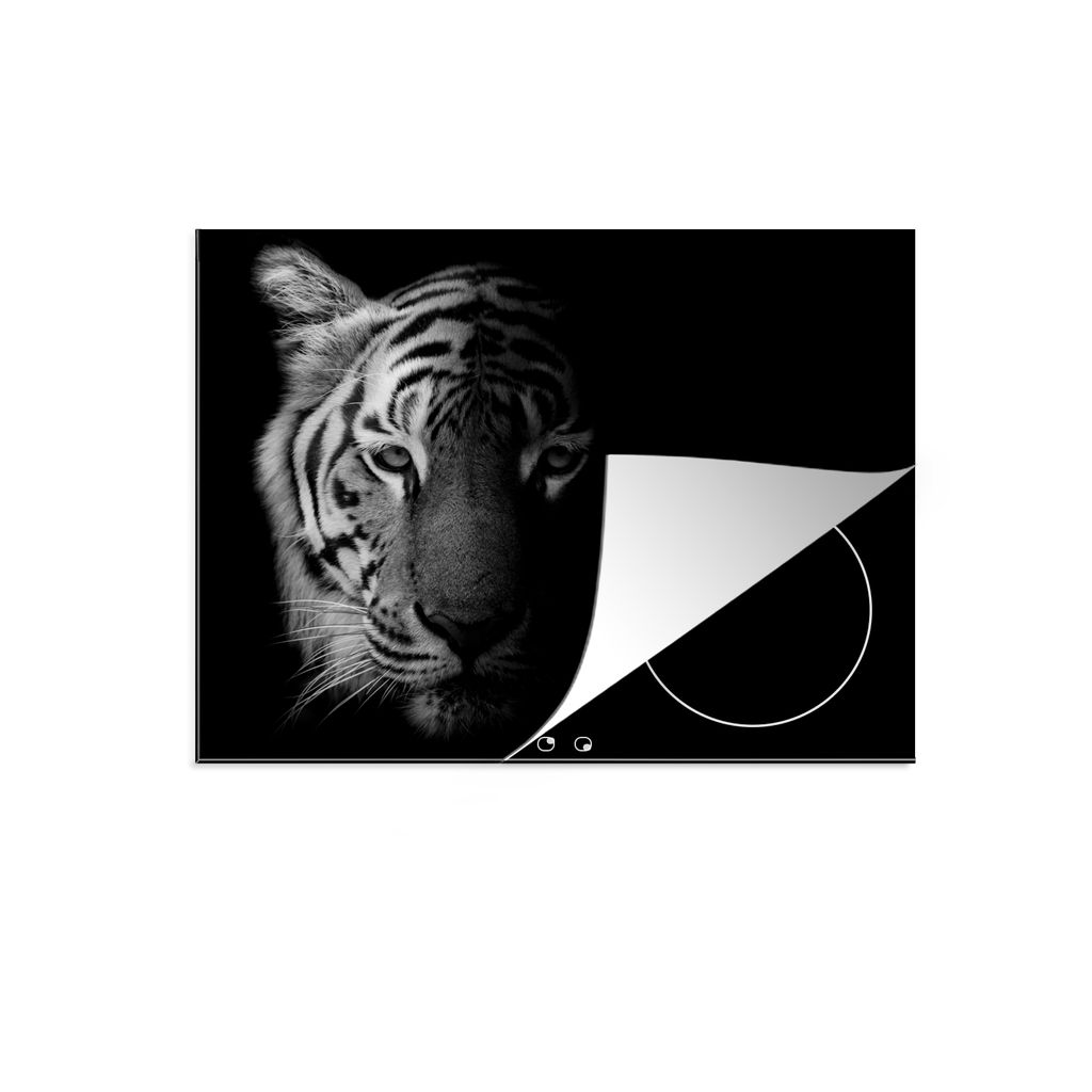 KitchenYeah Herdabdeckplatte Tiger - Tiere - Wild - Schwarz - Weiß , 71x52cm, Küche Deko, Glaskeramikkochfeld Herdabdeckung, Abdeckplatte fùr ...