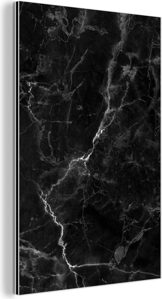 MuchoWow Wanddekoration Metall Metallbild Wandkunst 80x120 cm Marmor - Schwarz - Weiß - Textur - Marmoroptik MuchoWow Aluminium Gemälde - Bilder