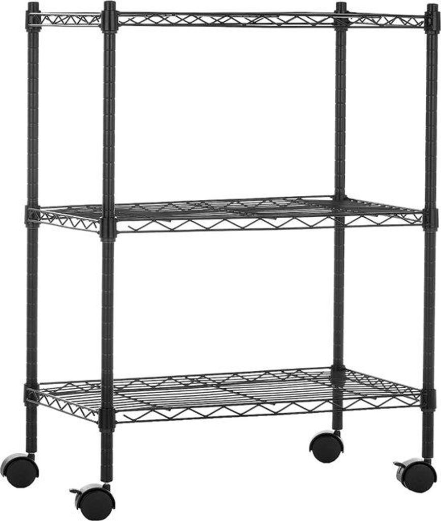 3-planchen opbergrek met wieltjes, metalen organizer, draadrek, zwart, 58.92 x 34.04 x 83.18 cm