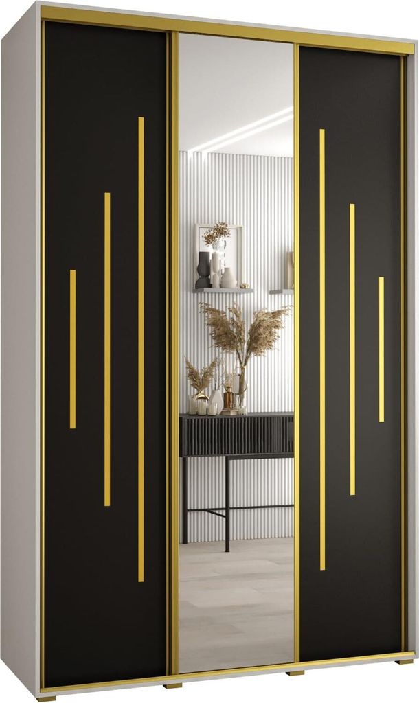 MEBLE KRYSPOL Cannes 13 Schrank mit 3 Schiebetüren - 205,2x150x45 cm - Weiß Schwarz Gold