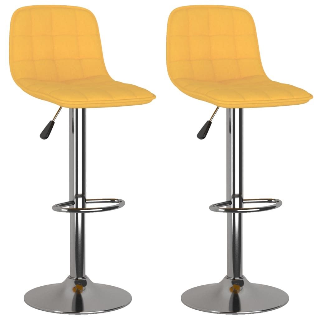 2er Set Barhocker Gelb Stoff, höhenverstellbar (84-105 cm), drehbar, Fußstütze, verchromter Stahl