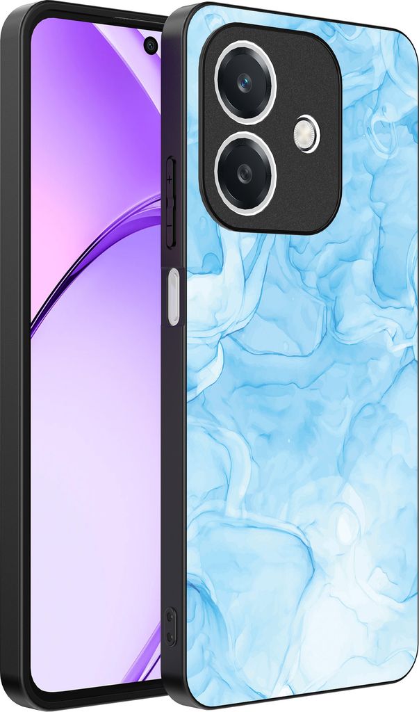 Smartphonica Handytasche Passend für Oppo A3 - A3X mit Marmordruck - TPU Rückendeckung Fall Marmor Design - Hellblau