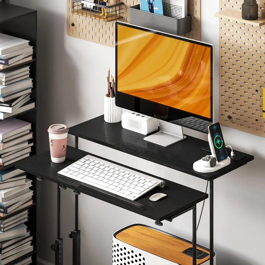 Table d'ordinateur mobile ajustable 80 cm avec plateau inclinable noir - 9