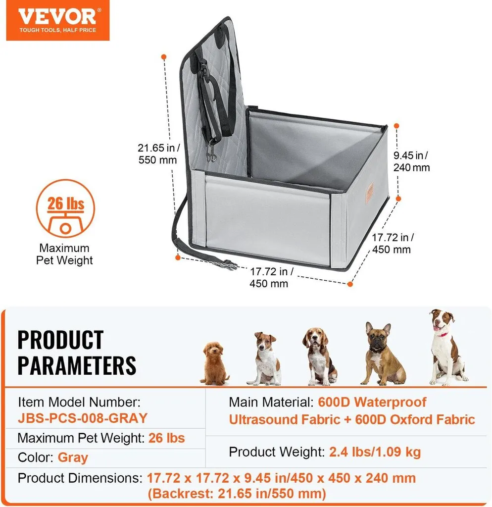 Dog Booster Seat Grigio 12kg | Il Meglio per i Viaggi del tuo Pet - 7
