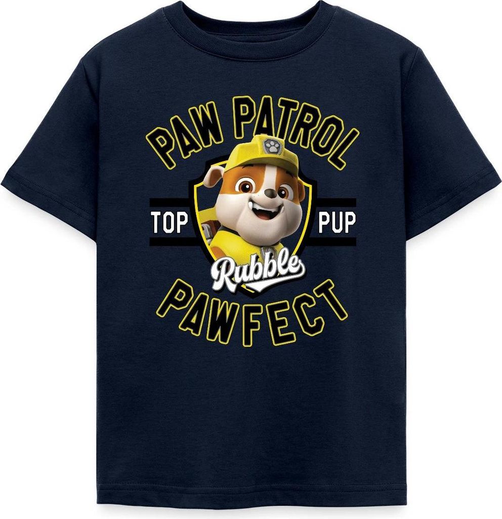 Spreadshirt Paw Patrol Rubble Pawfect Kinder T-Shirt, 98/104 (3-4 Jahre), Navy