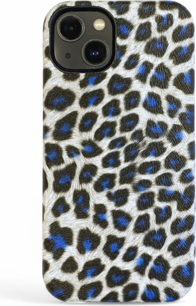 Glamour Leopard Print Handyhülle – Eleganter Wild-Look für dein Smartphone iPhone 14 Weiss-Blau