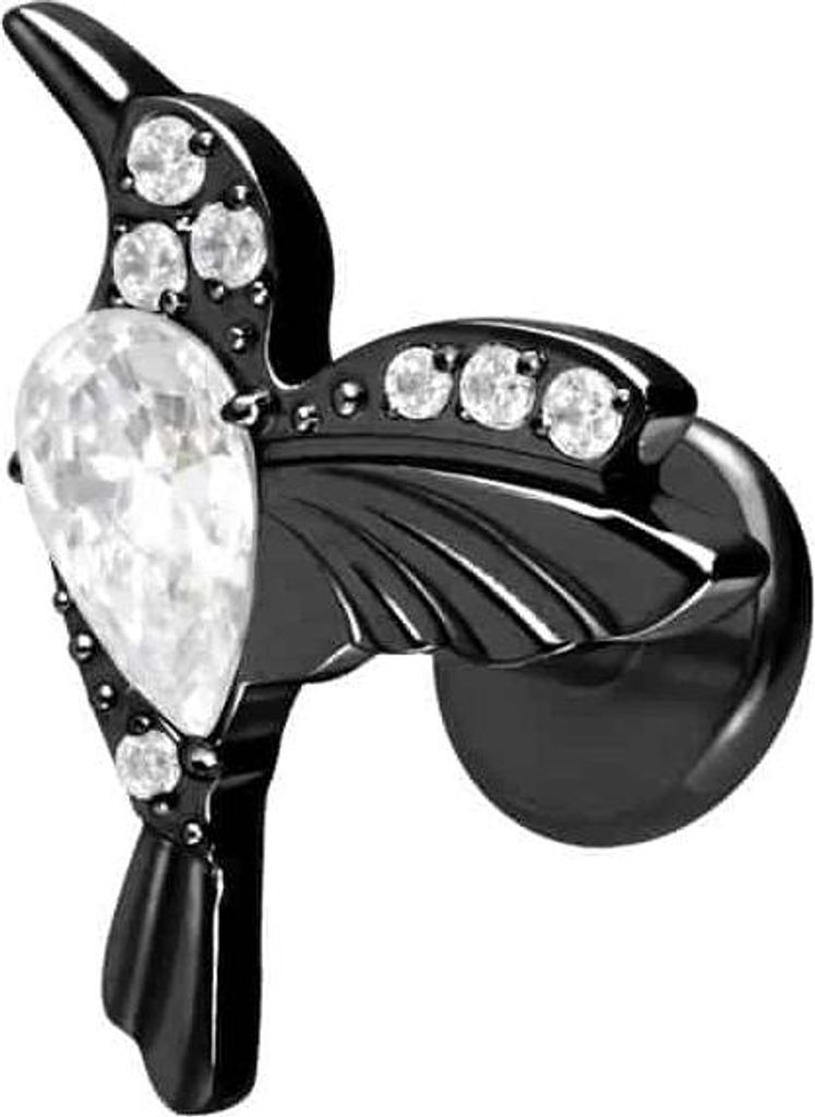 Ohrpiercing, Nasenpiercing Titan Labret mit Innengewinde KOLIBRI Schwarz Stablänge: 7mm | Stabstärke: 1,6mm