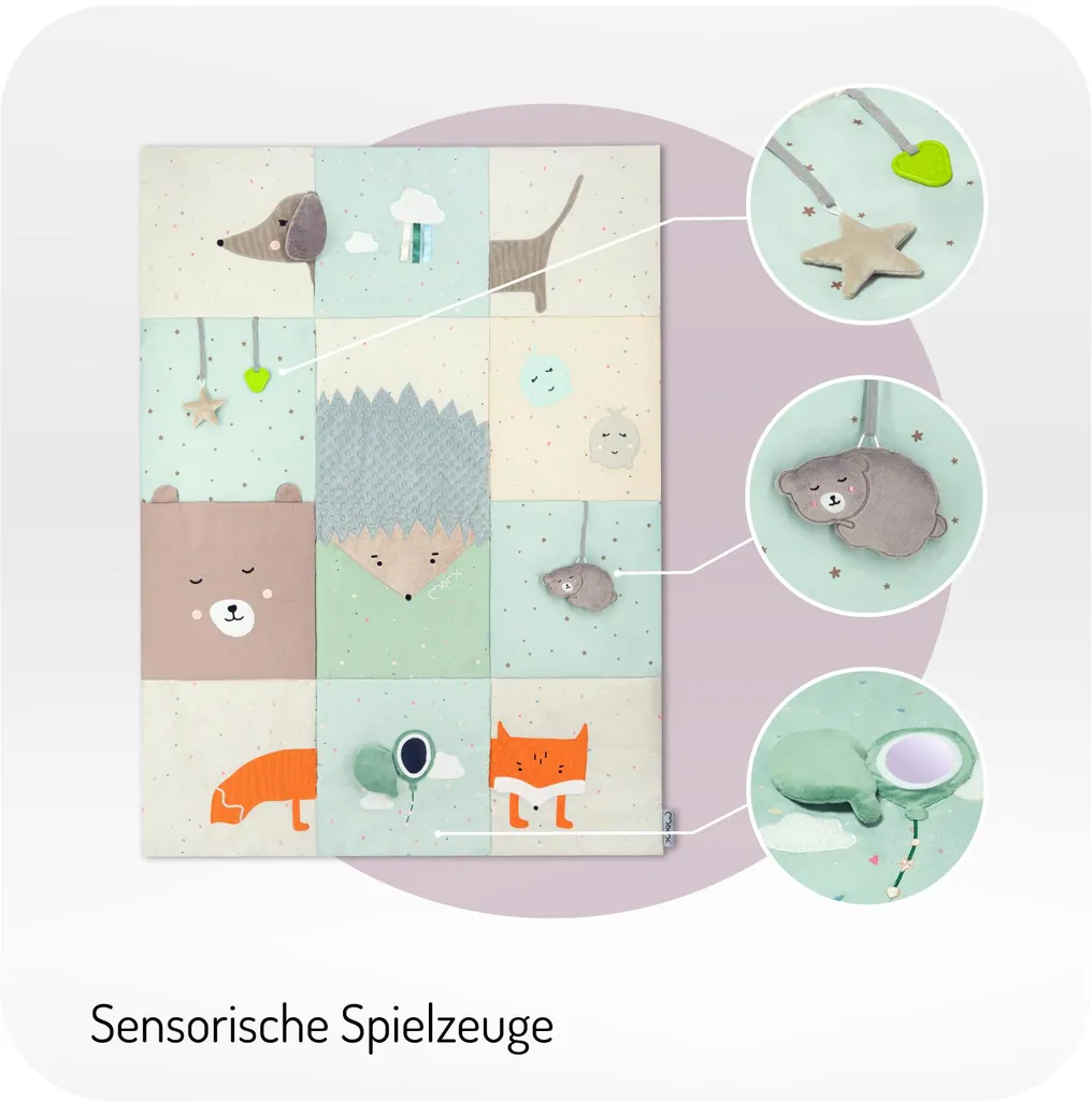 Couverture sensorielle bébé MoMi VOLPI en tissu patchwork multicolore - 10