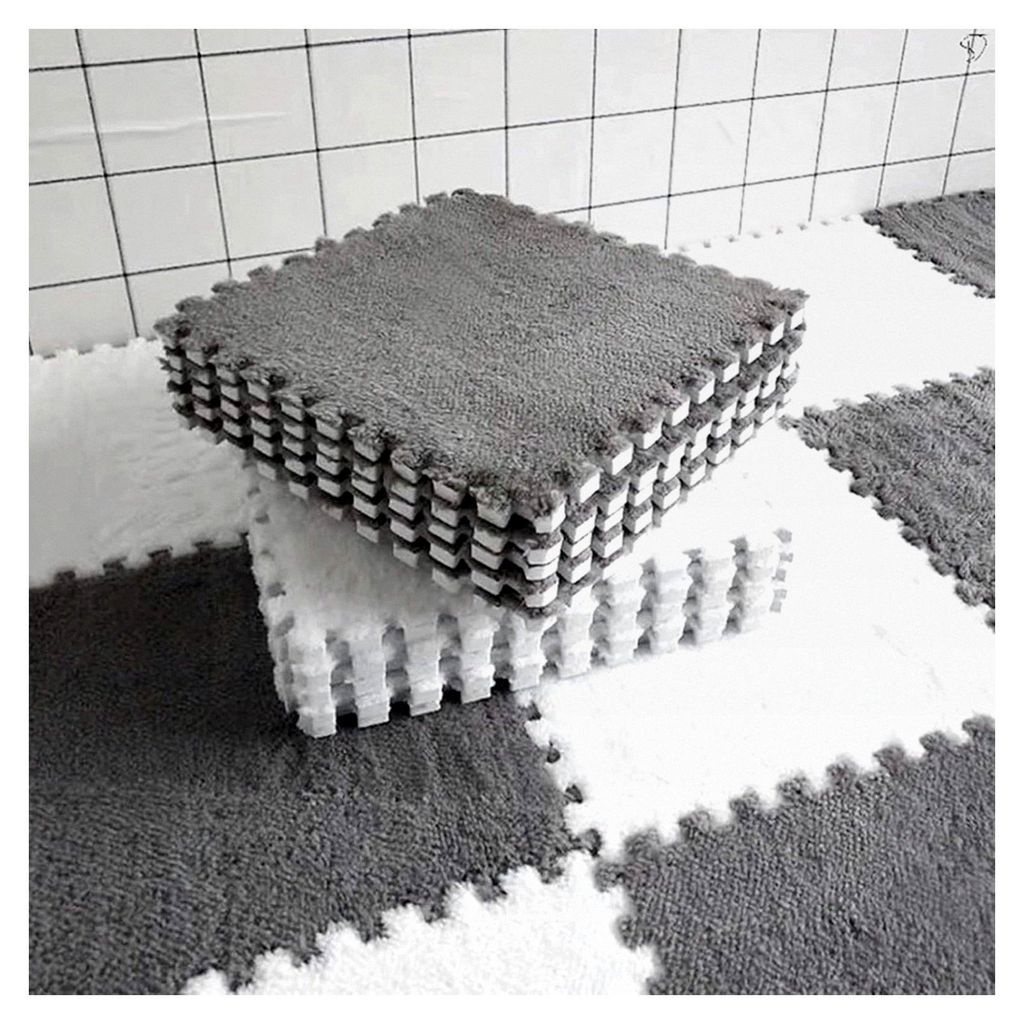 10/20 Stück Schaumstoff-Teppichfliesen, 30 x 30 cm Plüsch-Puzzle-Bodenmatte mit Rand für Wohnzimmer/Schlafzimmer (10 Stück Grau + 10 Stück Weiß)