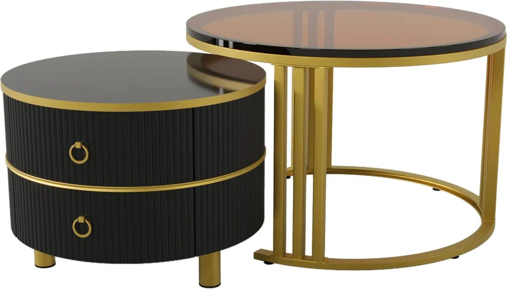 Table de salon ronde noire design pour canapé - Verre et bois robuste