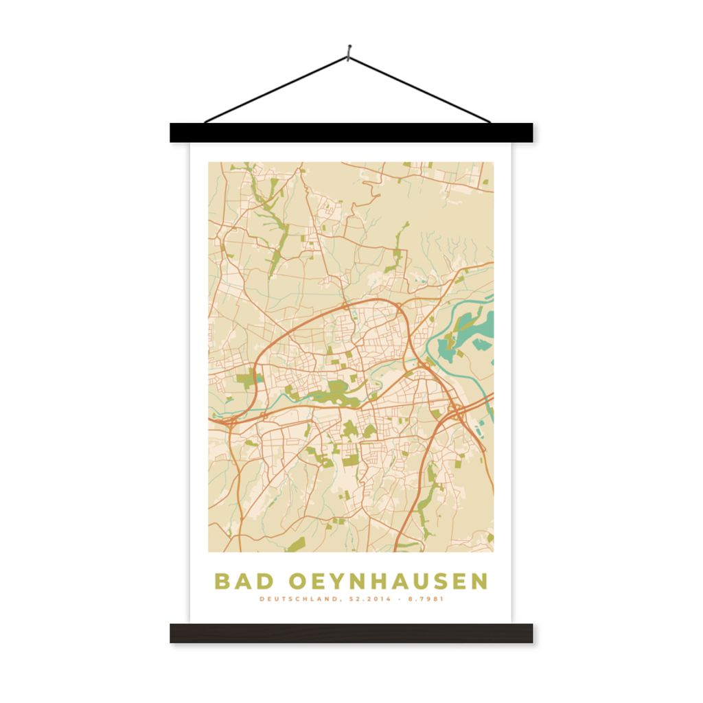 MuchoWow Textilposter Bad Oeynhausen - Jahrgang - Karte - Stadtplan 40x60 cm mit schwarzem Rahmen - Wanddekorationen
