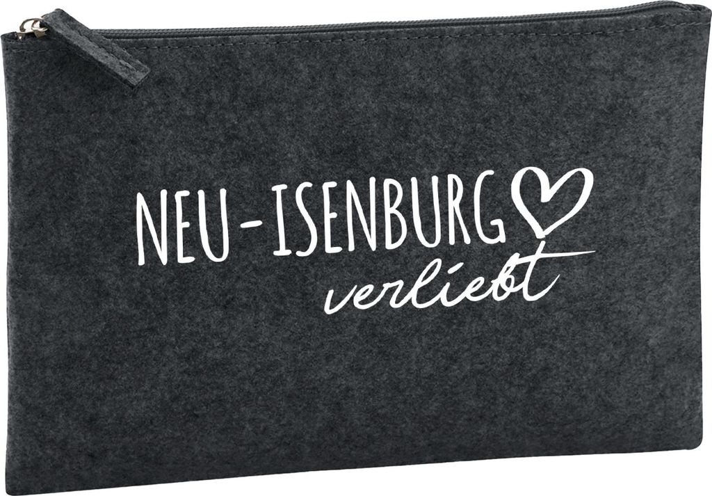 Huuraa Kulturbeutel Neu-Isenburg verliebt 1 Liter Charcoal Filz Kosmetiktasche Geschenkidee