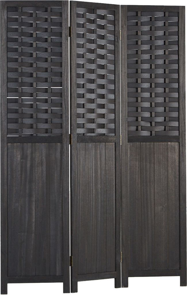 Homestyle4u Paravent Raumteiler Holz Schwarz 3 teilig Rattan Trennwand Sichtschutz