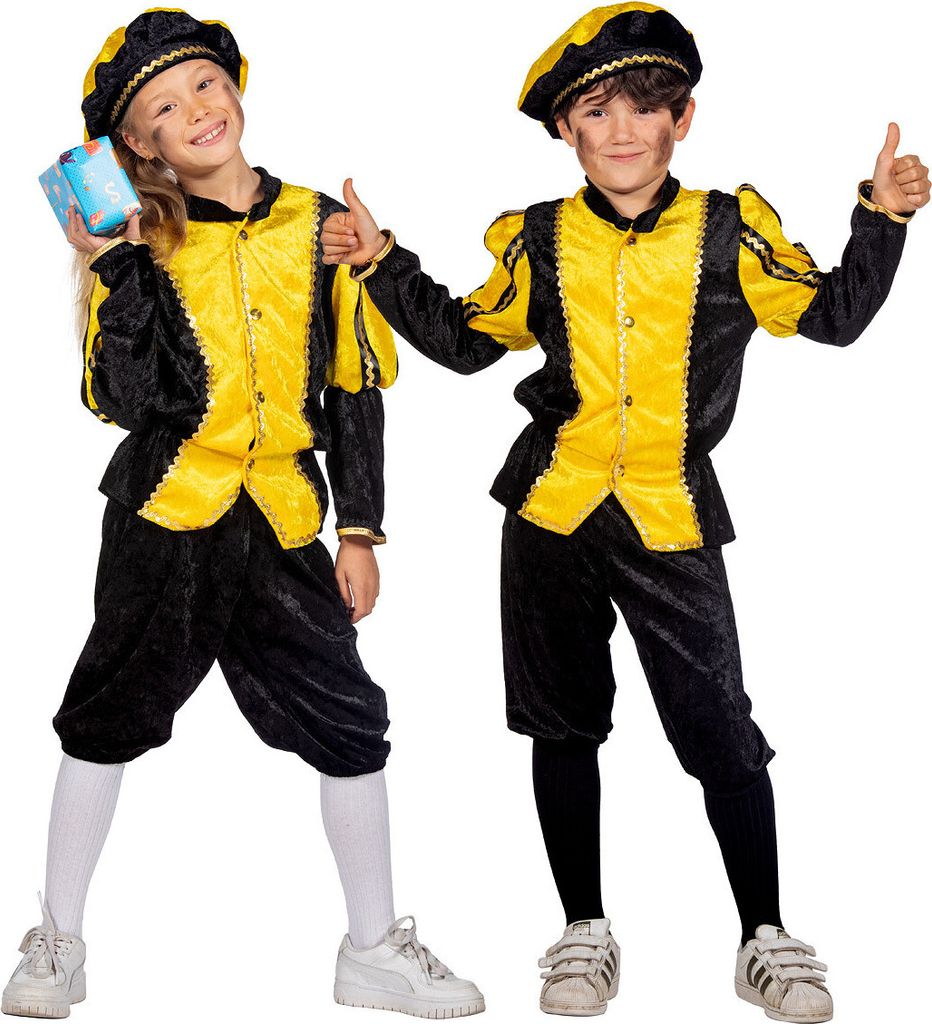 Zwarte Piet/Roetpiet Kinderkostüm in Gelb und Schwarz, Größe 140