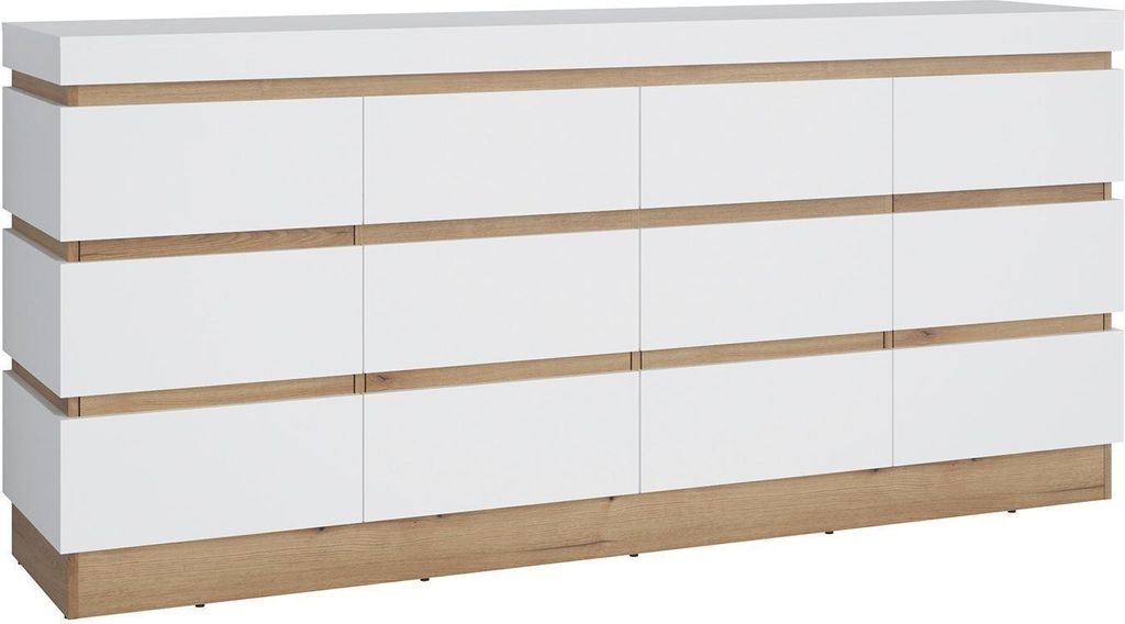Sideboard - 201 x 93 cm - 4 Türen - 2 Schubladen - Alpinweiß - Evoke Eiche Nachbildung
