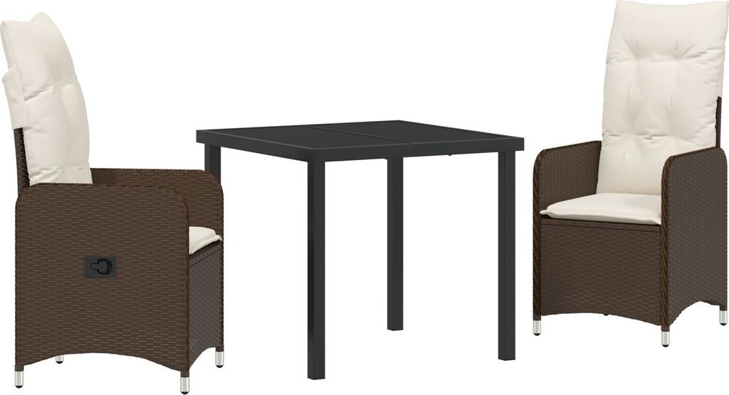 Möbel 3-teiliges Garten-Esszimmer-Set mit Kissen Braun Poly Rattan - Gartenstühle 3379639