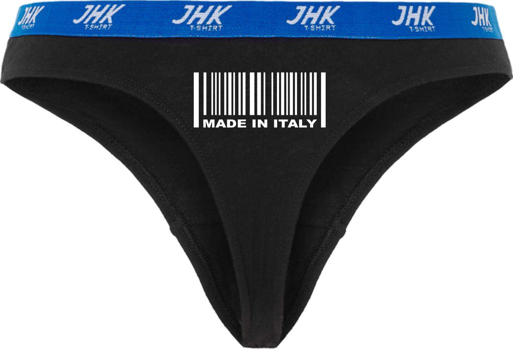 Damen Thong Slip - Boxer-0045-woman-black-v-L - schwarz - L - vorn - Italy Barcode - lustiges Motiv - Spruch - Unterwäsche - Unterhose - Freizeit...