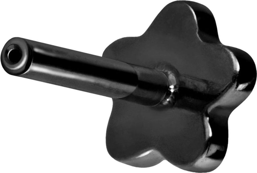 Ohrpiercing, Nasenpiercing Titan Labret mit Push Fit ohne Kugel BLUME Schwarz Stablänge: 9mm | Stabstärke: 1,2mm