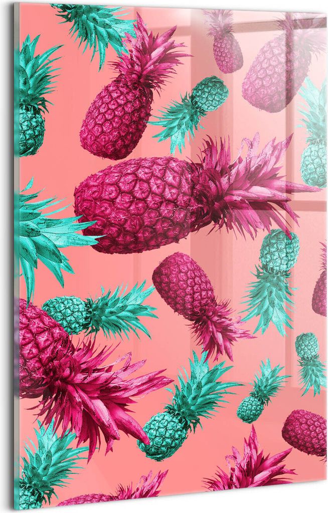 Designer Glasbild - Wandbild - Glas Bild - 20x30 cm - Bunte Ananas