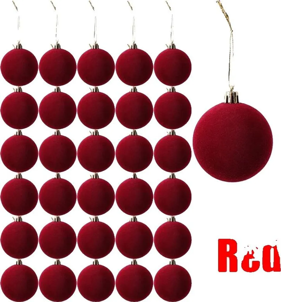Lot de 30 Boules de Noël Rouges en Plastique - Décoration Sapin Festive