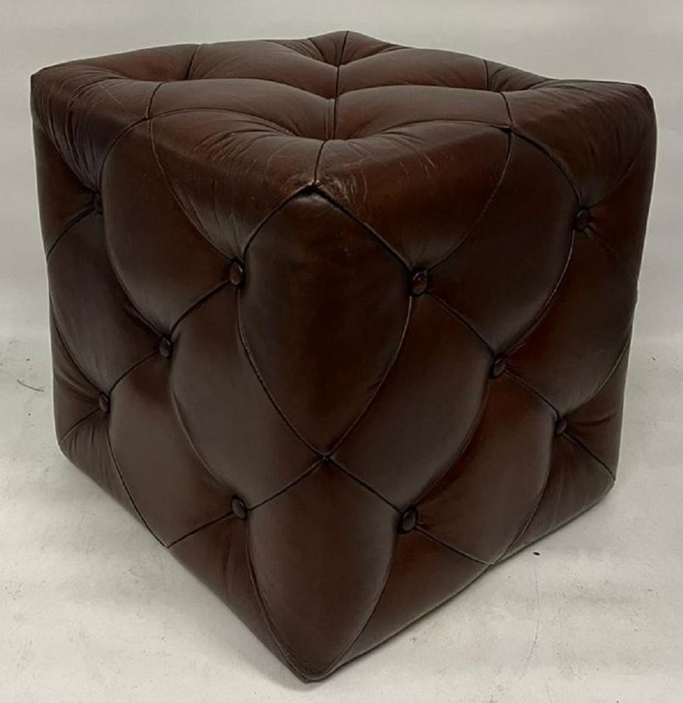 Casa Padrino Luxus Chesterfield Leder Hocker Dunkelbraun 40 x 40 x H. 40 cm - Echtleder Fußhocker - Echtleder Würfelhocker - Chesterfield Wohnzim...