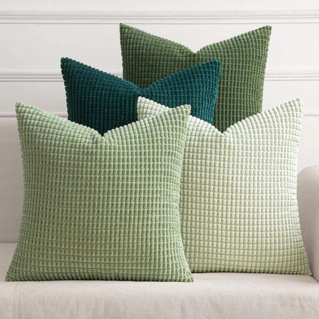 Lot de 4 housses de coussin 45x45 cm en polyester vert à motif grain