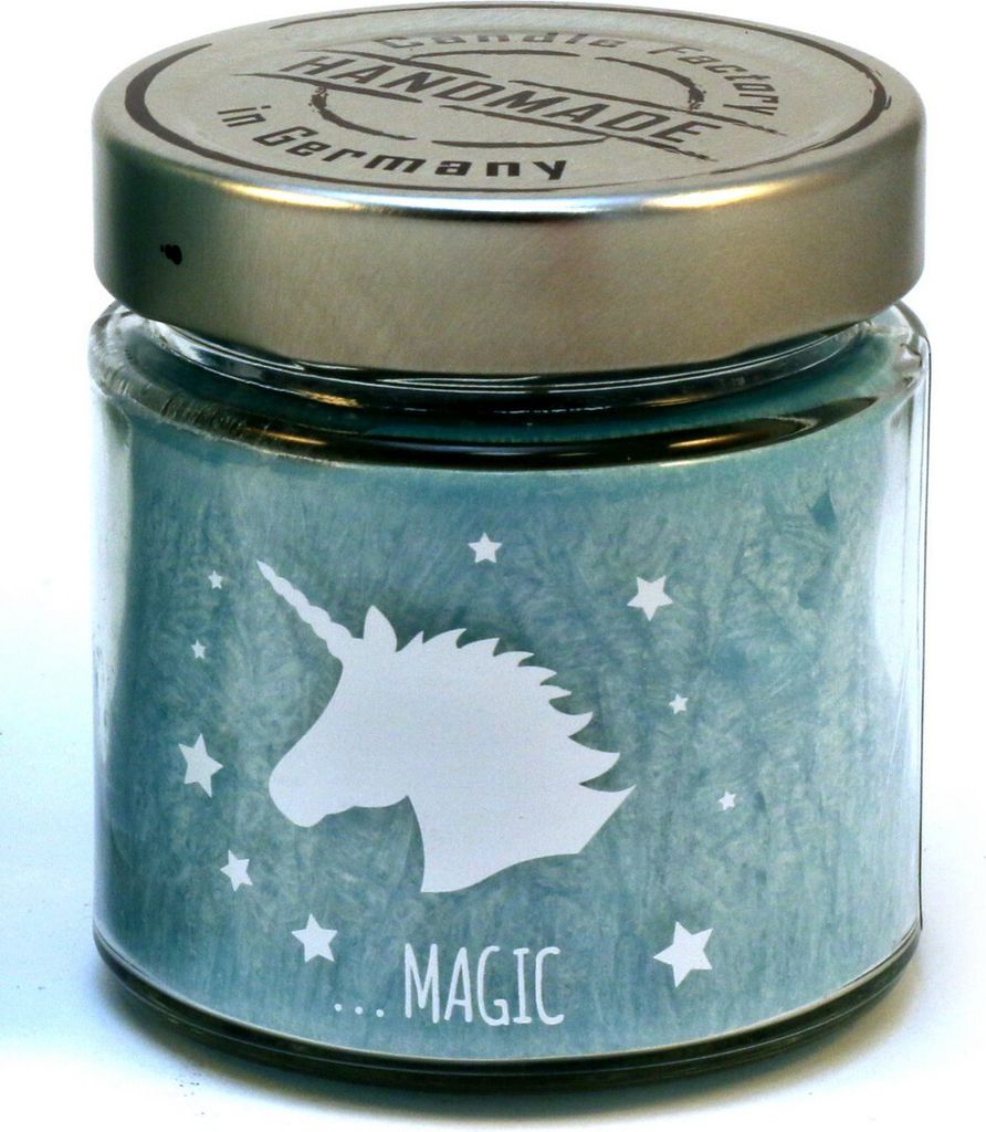 Pure-line Einhorn-Duftkerze klein von Candle Factory im Glas, in tollen Farben und Düften : Bubble-Gum Einhorn klein mit Duft: Bubble-Gum
