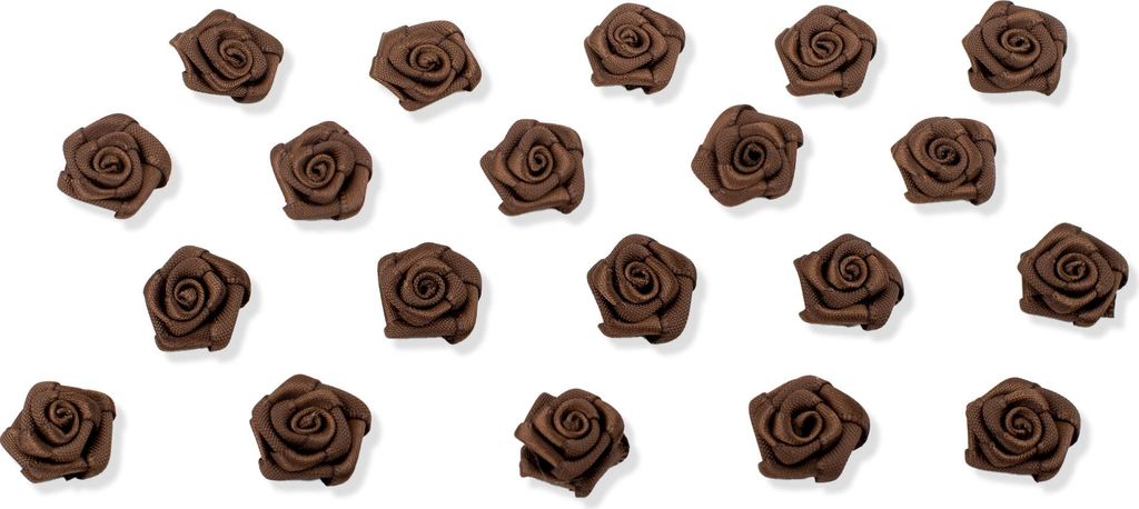 Satinrosen 15mm zum Basteln & Aufnähen 20 Stück Braun