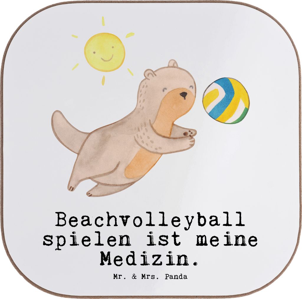 Mr. & Mrs. Panda Untersetzer für Gläser Otter Beachvolleyball - Weiß - Geschenk, Holzuntersetzer, Strandvolleyball, gläseruntersetzer, Glas, Sa...