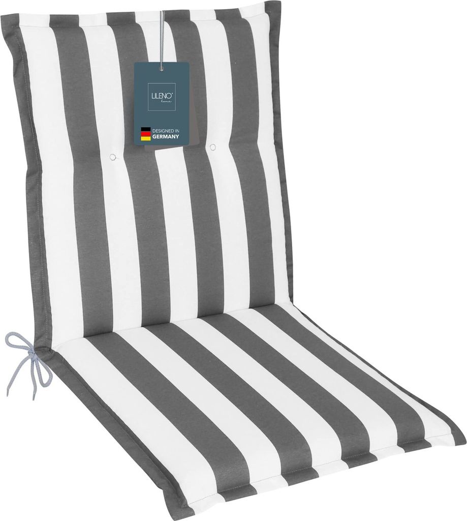 A striped chair cushion on a white background.