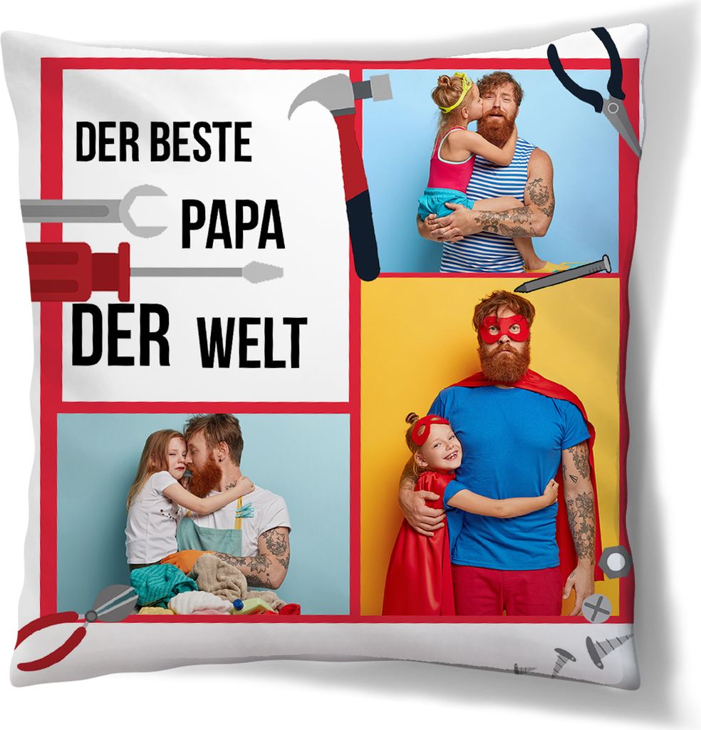 Vater Tag Geschenk Kissen mit eigenen Fotos Personalisiertes FOTOGESCHENK (45 x 45 cm) Foto-kissen mit Deinem Foto Bedrucken Zum Geburtstag, Papa T...