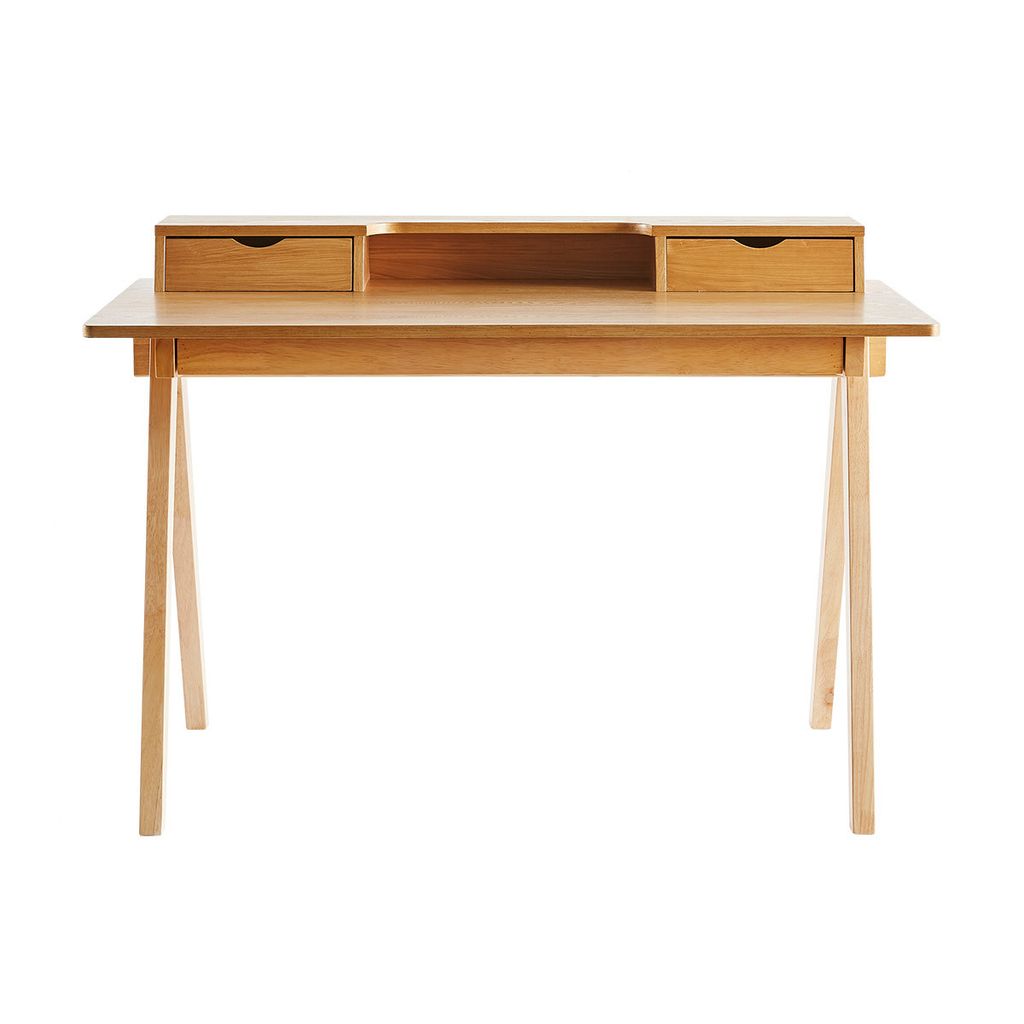Miliboo - Schreibtisch aus hellem Holz mit Ablagen L120 cm PULITO