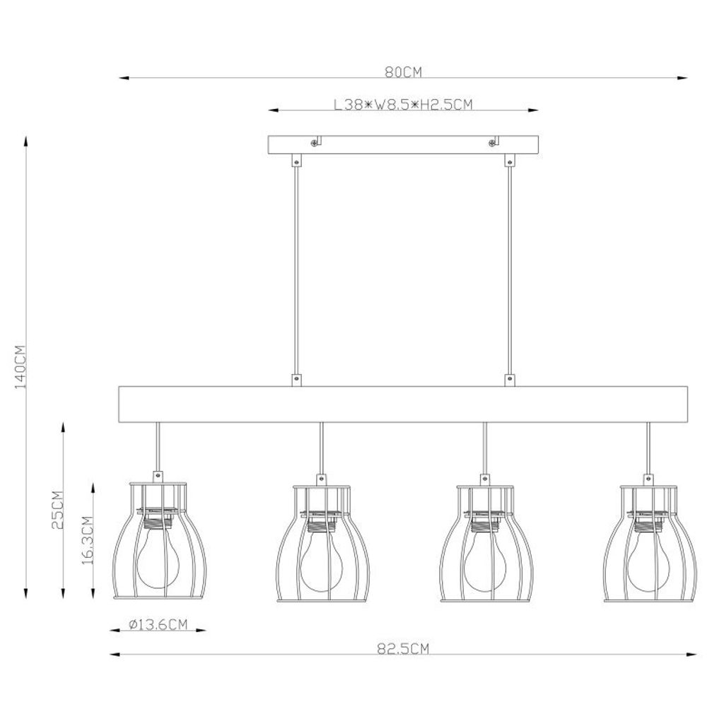 Globo Lighting závěsné svítidlo kovové černé, 4x E27 Obrázek produktu 18