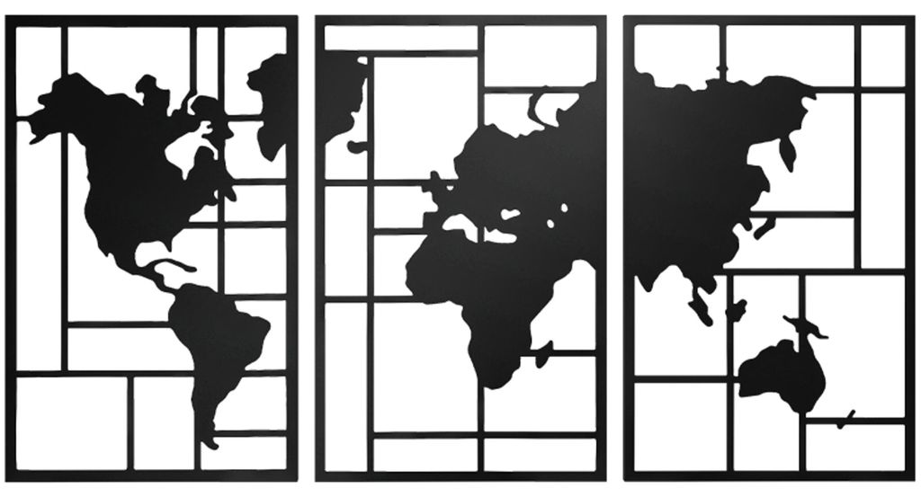 Décoration murale en métal, 3 pièces, carte du monde, Image du produit 