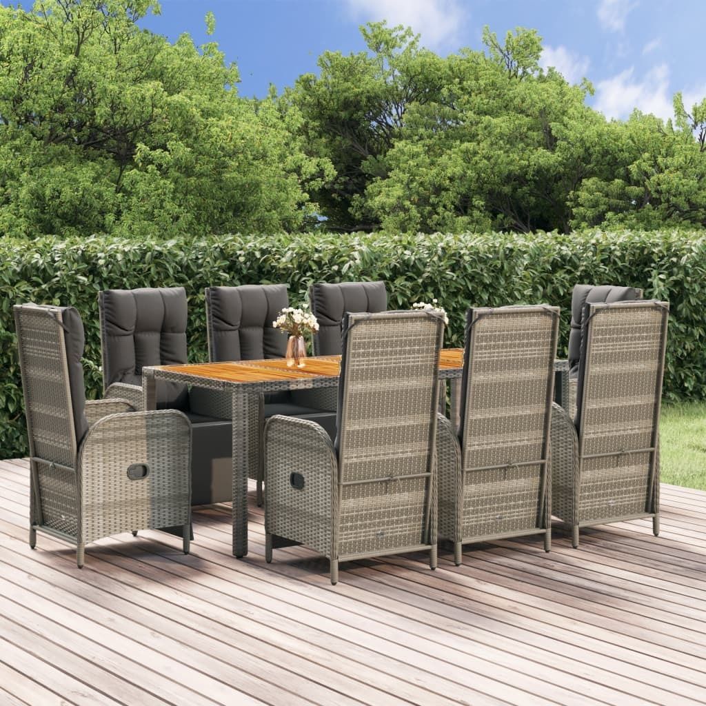 Maison Exclusive - 9-tlg. Garten-Essgruppe mit Kissen Grau Poly Rattan